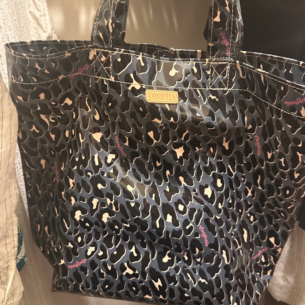 Consuela Black and Tan Patterned Tote